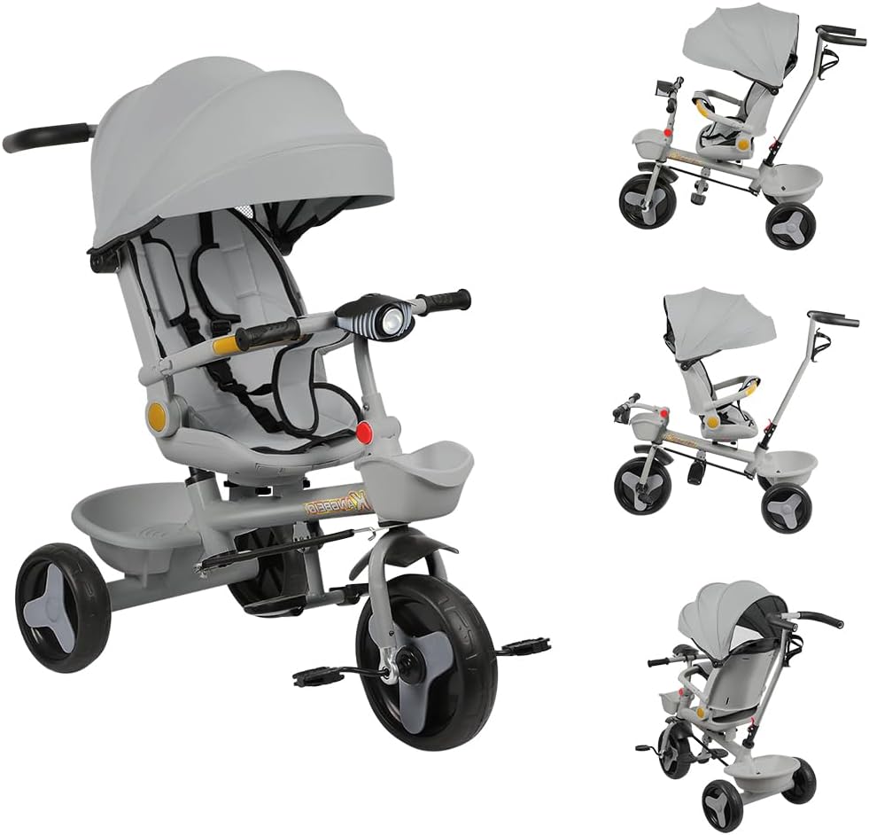 Multi-Funktions-Kinderdreirad, Dreirad 5 in1, Kleinkind-Dreiräder-Kinderwagen, mit Verstellbarem Sch