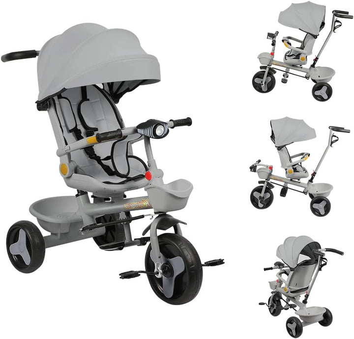 Multi-Funktions-Kinderdreirad, Dreirad 5 in1, Kleinkind-Dreiräder-Kinderwagen, mit Verstellbarem Sch