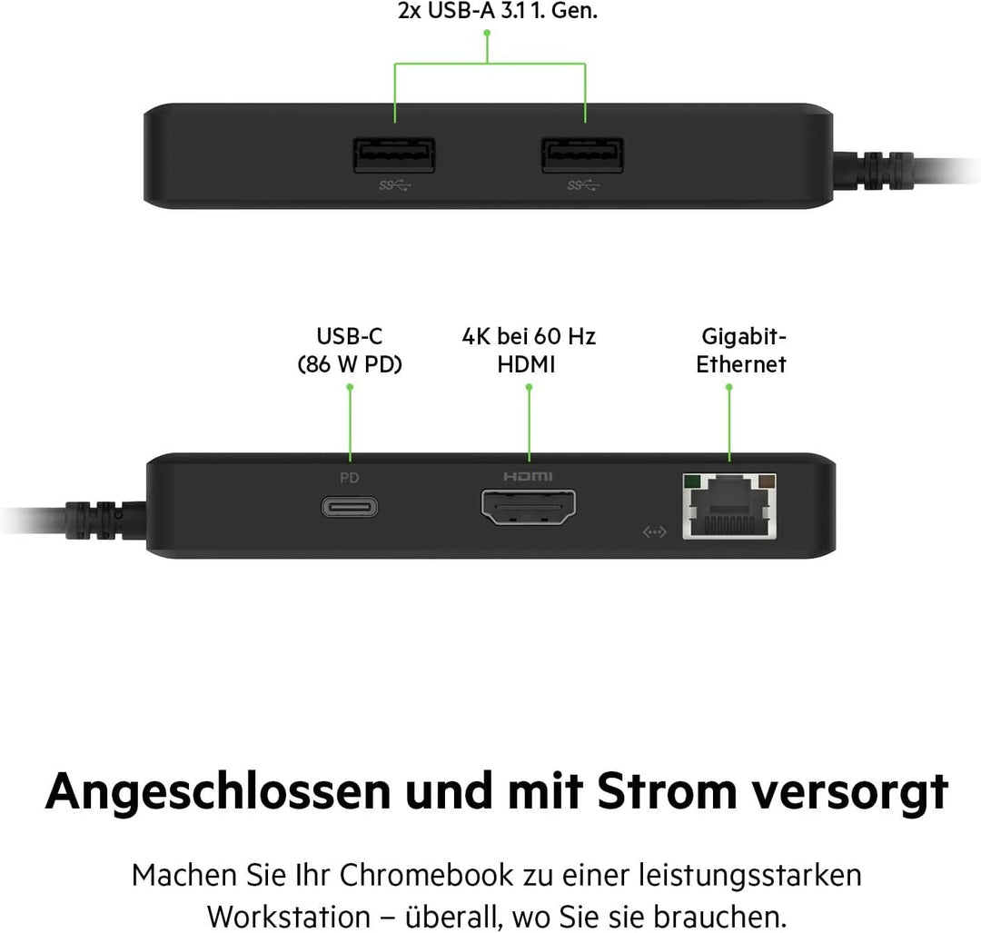 Belkin 5-in-1 Multiport-Hub-Adapter, optimiert für Chromebook mit 4K bei 60 HZ, HDMI-Port, USB-C, 86