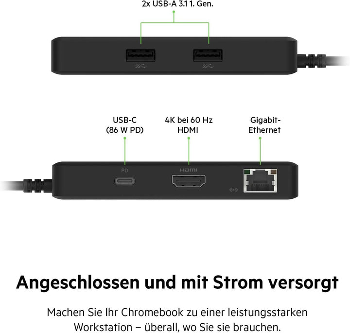 Belkin 5-in-1 Multiport-Hub-Adapter, optimiert für Chromebook mit 4K bei 60 HZ, HDMI-Port, USB-C, 86