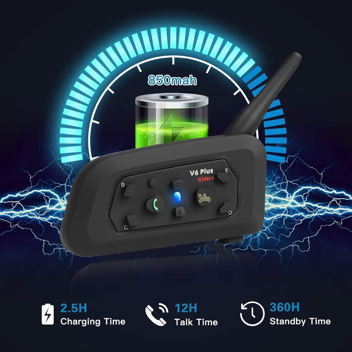 QSPORTPEAK V6 Plus Motorrad Intercom Bluetooth Headsets, 1200M bis zu 6 Reiters Motorradhelm Interph