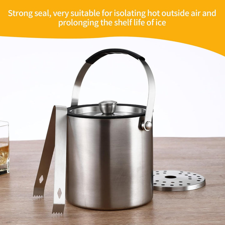 1.6L Eiswürfelform, Eiskübel mit deckel,Eiswürfelbehälter edelstahl mit Clips und Sieb, ideal für Pa