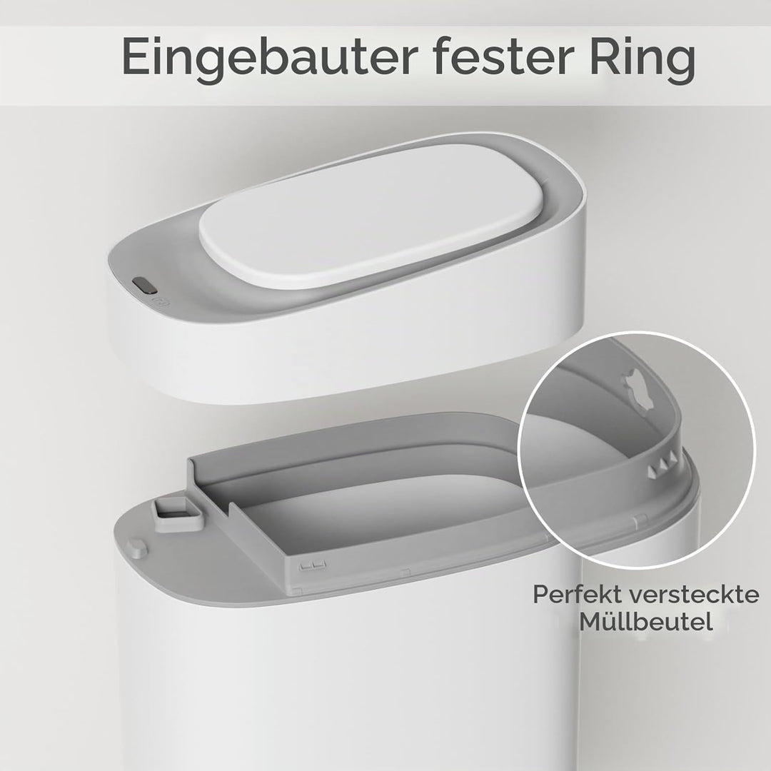 ELPHECO Automatischer Badezimmer-Mülleimer mit Deckel, Sensor, schlank, schmal, aus Kunststoff, wass
