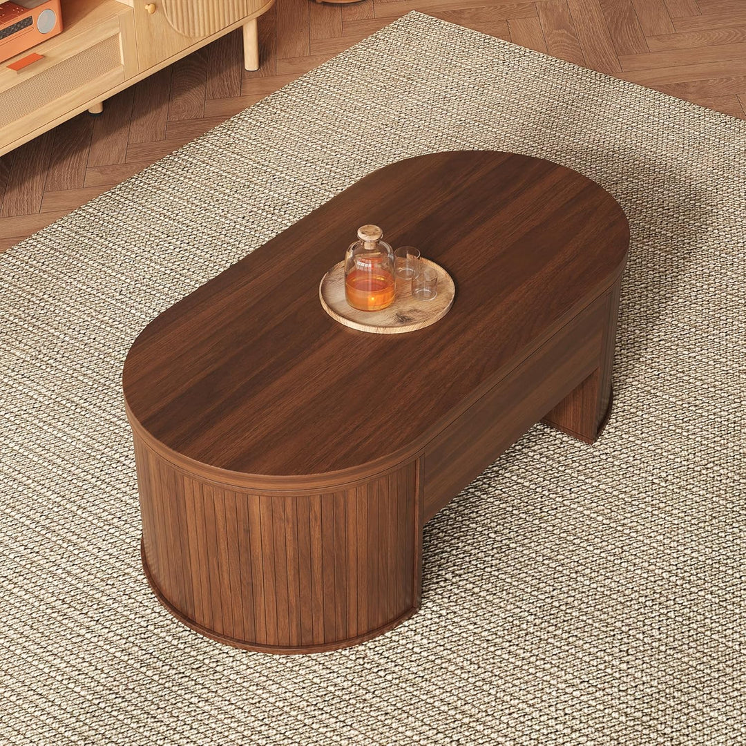 Merax Anhebbarer Couchtisch 110x55,5x40 cm, Höhenverstellbar mit Gebogenen Holzseiten, Ausziehbares