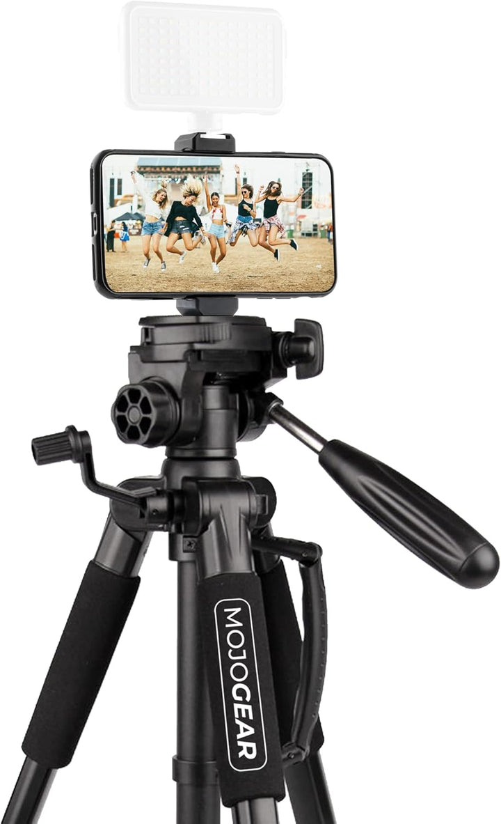 MOJOGEAR 140cm Video Stativ met Premium Smartphone-Halterung - Aluminium Camera DSLR Handy Travel Dr