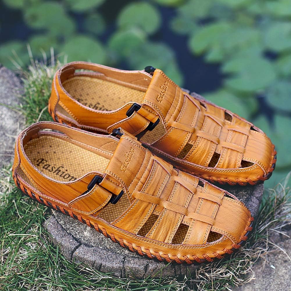 Moodeng Herren Sandalen Outdoor Leder Sommer Outdoorsandalen Sport Trekking Strand Geschlossene Klet
