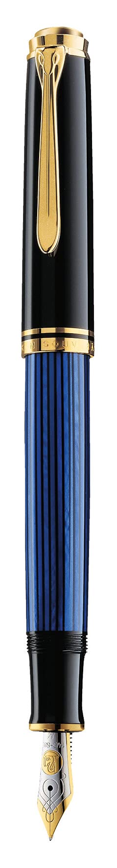 Pelikan Füllhalter Souverän 600, Schwarz-Blau, Feder F (fein), hochwertiger Kolbenfüller im Geschenk