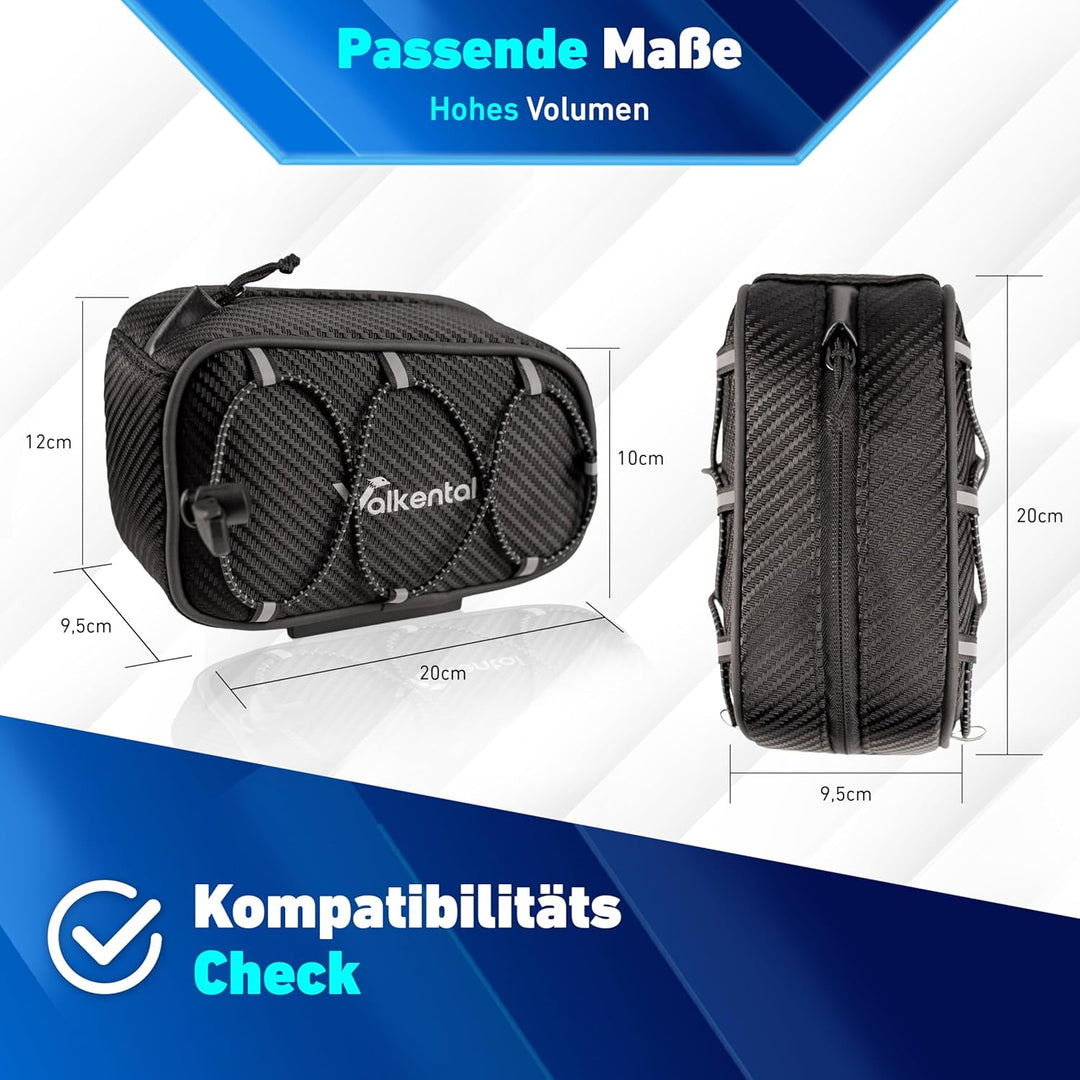 Valkental® Fahrrad Rahmentasche [Innovativer Adapter] Wasserfeste Oberrohrtasche mit Schnellspanner