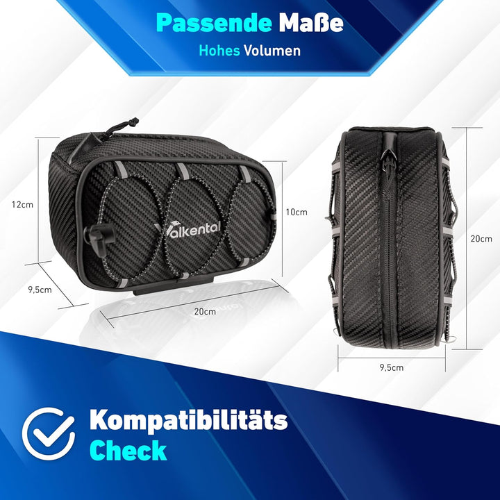 Valkental® Fahrrad Rahmentasche [Innovativer Adapter] Wasserfeste Oberrohrtasche mit Schnellspanner