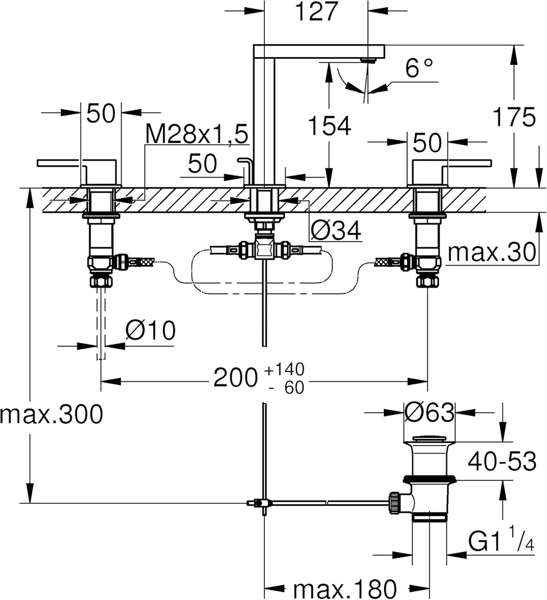 GROHE Plus | Badarmatur - 3-Loch-Waschtischbatterie | mit Fertigmontageset | chrom | 20301003 3-Loch