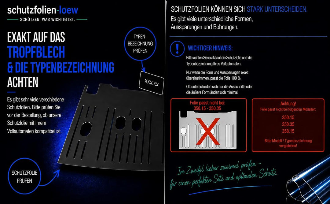 3 x Schutzfolie/Kratzschutz für Vollautomat DeLonghi Dinamica 350.50-370.70 - 370.85-370.95 - 370.95