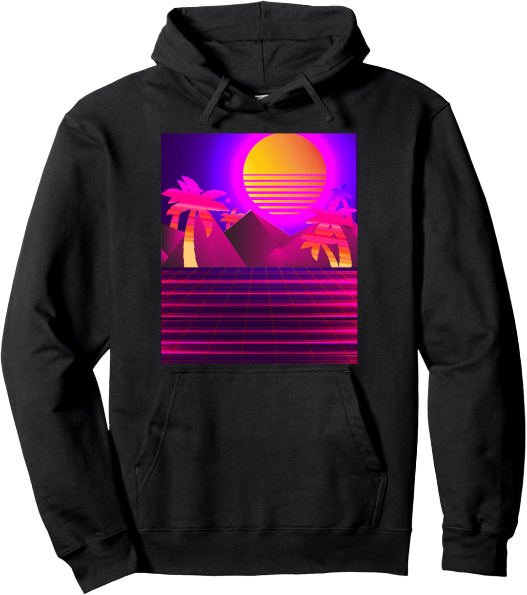 Synthwave Retro 80er & 90er Sunset Vaporwave mit Palmen Pullover Hoodie
