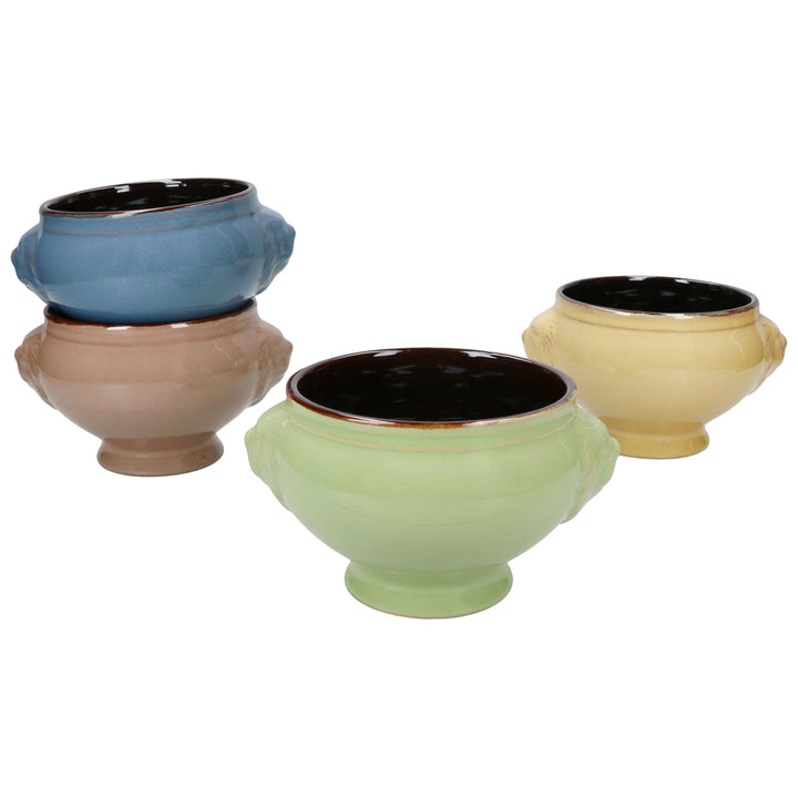 MamboCat 4er Set Löwenkopf Suppentassen I 400ml, 0,4L I je 1x Gelb, Grün, Blau & Braun I Suppenterri