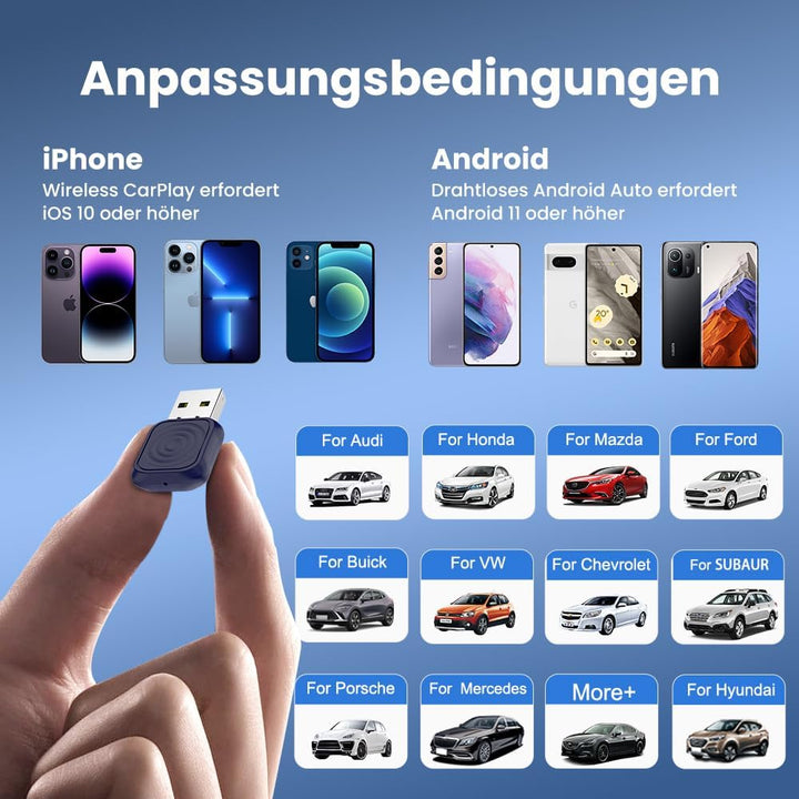 CarlinKit Wireless CarPlay &amp; Android Auto MINI-Ultra Adapter, 2-in-1 Wireless-Adapter wandelt kabelg