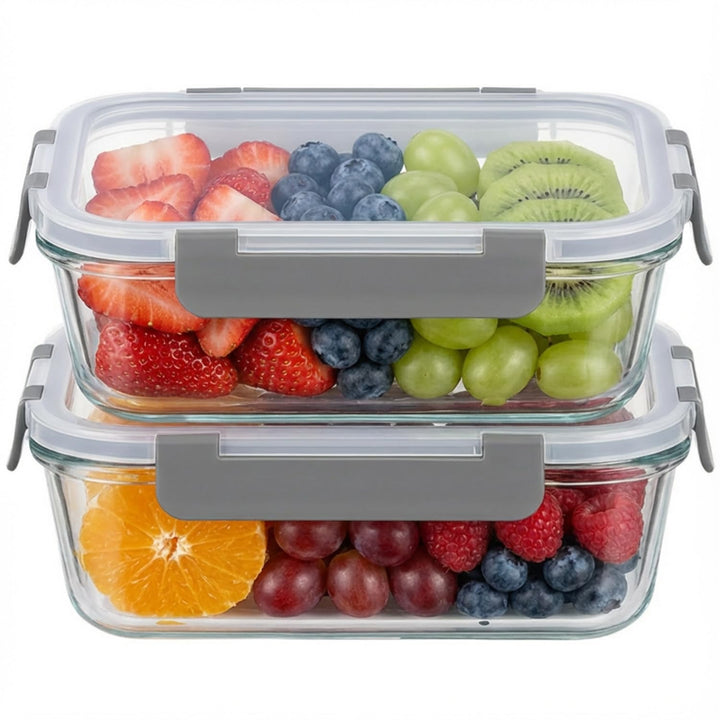 Glasbehälter mit Deckel, 2-teilig Meal Prep Boxen &amp; Frischhaltedosen 2x1040ml aus Borosilikatglas, B