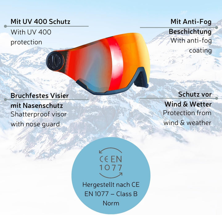 BLACK CREVICE Ersatzvisier mit Vollschutz I Skihelm-Ersatzvisier für Skihelm Arlberg &amp; Gstaad &amp; Saal