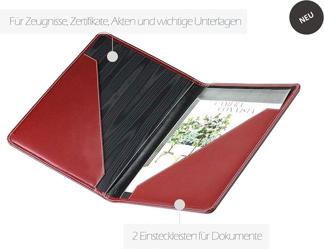 DELMON VARONE - Personalisierbare Urkundenmappe DIN A4 aus Cambridge Top Grain Leder rot, Dokumenten
