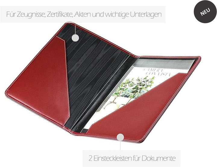 DELMON VARONE - Personalisierbare Urkundenmappe DIN A4 aus Cambridge Top Grain Leder rot, Dokumenten