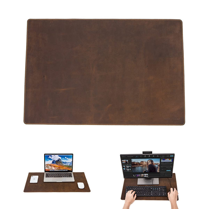 Hiram Schreibtischunterlage aus echtem Leder, wasserdicht, 60 x 40 cm, Tischabdeckung für PC und Lap