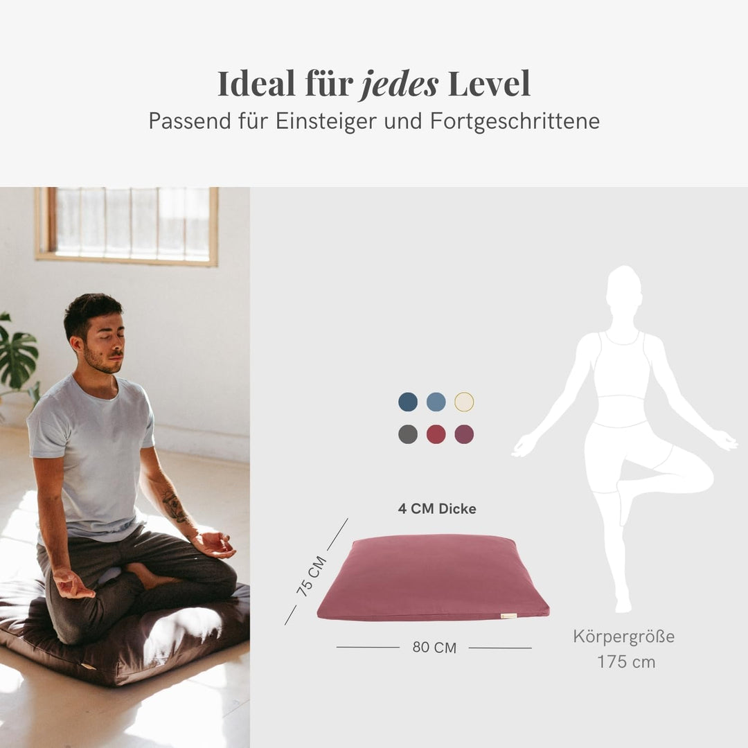 Lotuscrafts Meditationsmatte Zabuton Deluxe - Extra Dick - Meditationskissen Unterlage für entspannt