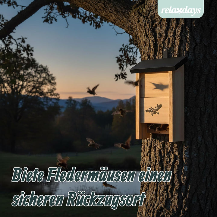 Relaxdays Fledermauskasten, 2er Set, Unterschlupf für Fledermäuse, unbehandeltes Holz, HBT 25 x 18 x
