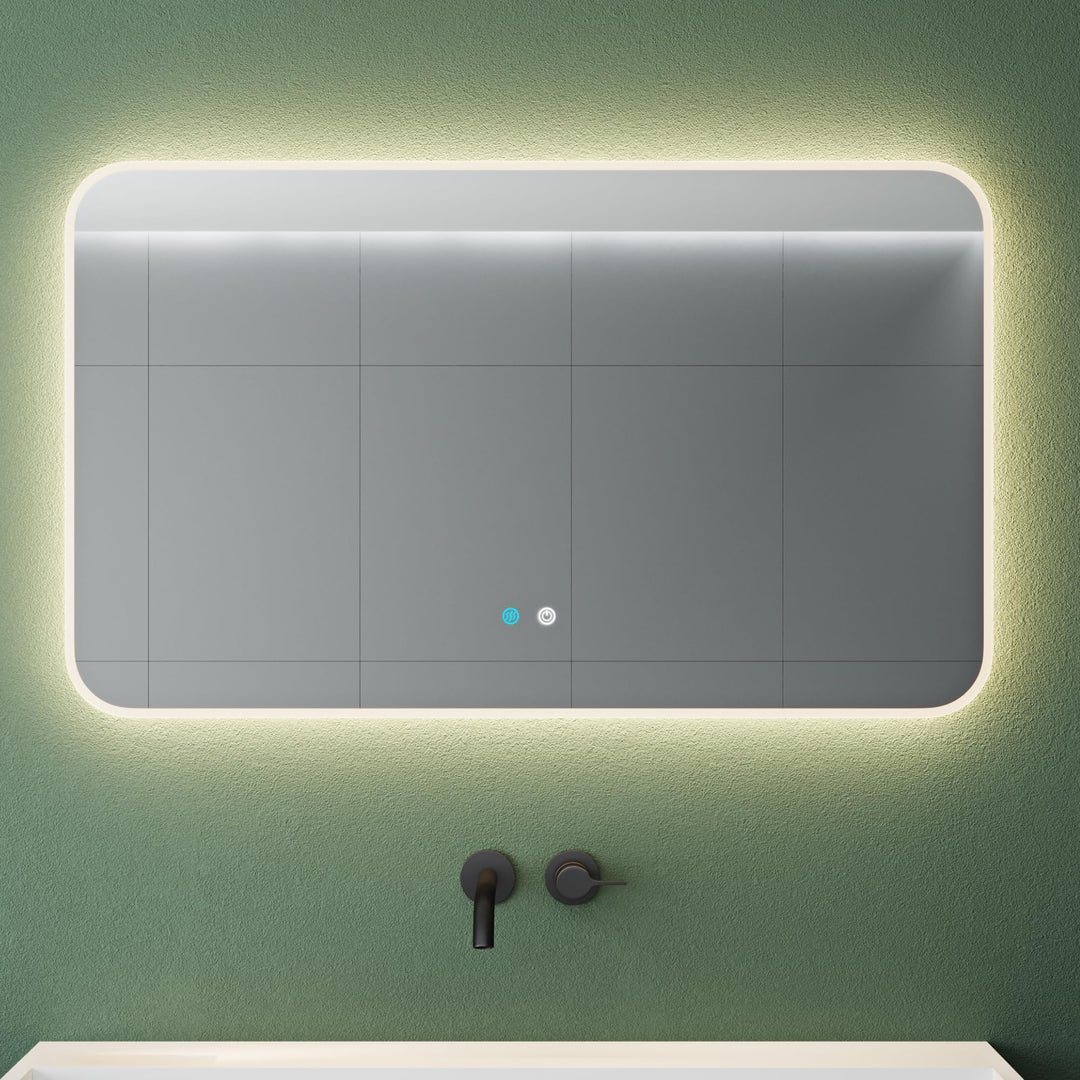 Mai & Mai Badspiegel mit LED Beleuchtung Wandspiegel 100x60cm Bad-Spiegel mit Touchschalter, Beschla