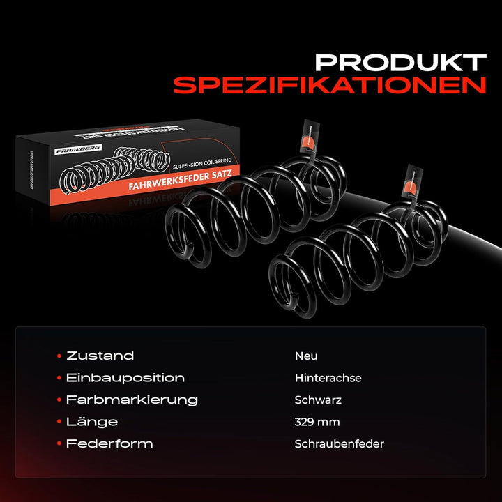 Frankberg 2x Federn Fahrwerksfeder Hinterachse Kompatibel mit A4 8K2 B8 1.8L Limousine 2007-2015 A5