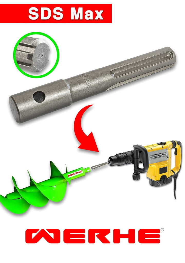 WERHE Profi Adapter für Erdbohrer passend für SDS MAX Bohrmaschine Akkubohrmaschine Bohrhammer Pfahl