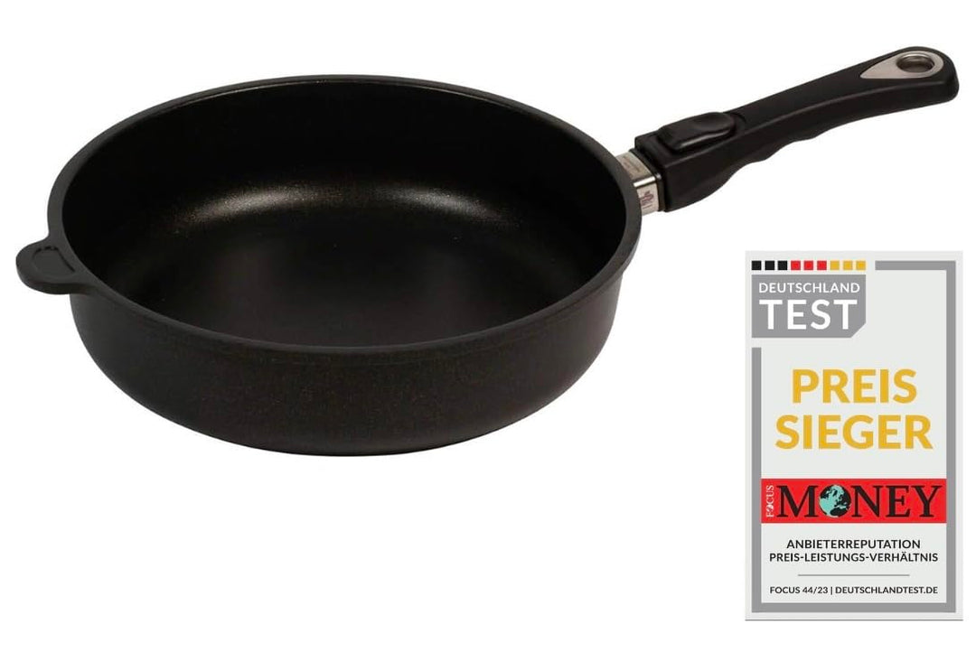 AMT Gastroguss Bratpfanne, 26 cm Ø, 7 cm hoch, Schmorpfanne, abnehmbarer Stiel, induktionsgeeignet,