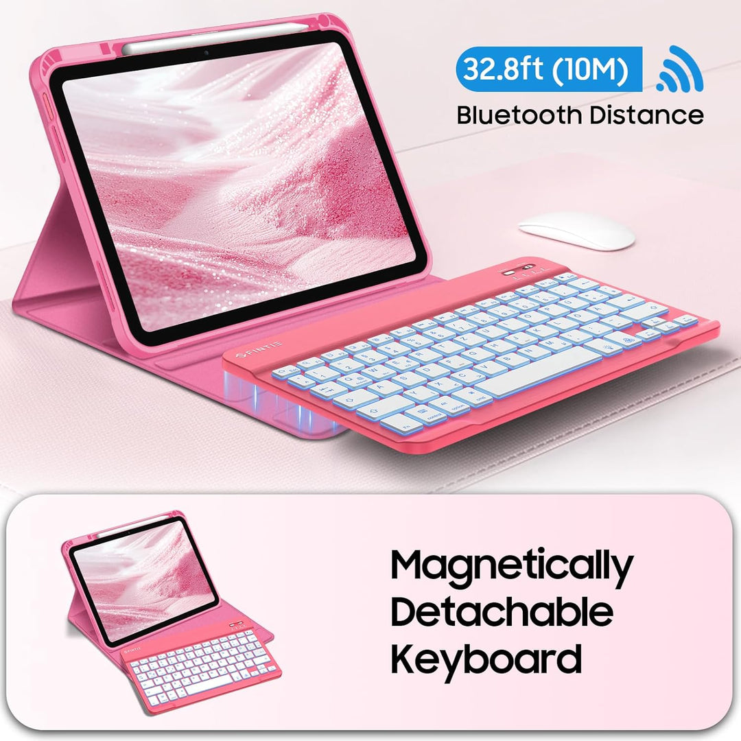 FINTIE Hülle mit Tastatur für iPad A16 11 Generation/10 Gen (11/10.9 Zoll, 2025/2022), 7-farbige Hin
