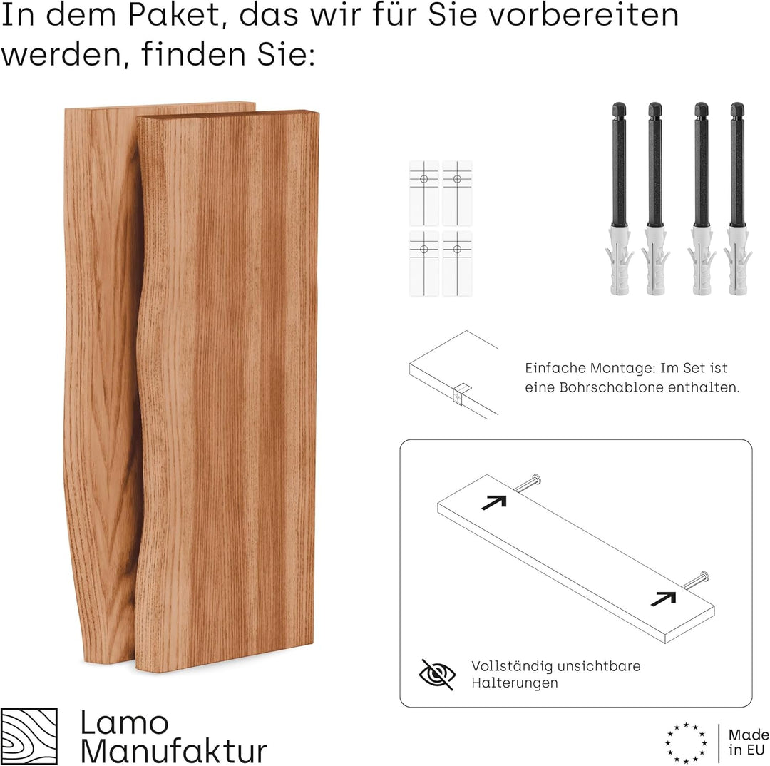 LAMO Manufaktur 2 Stück Wandregal aus Holz mit unsichtbarer Befestigung 2X 40cm | Wandregal aus 100%
