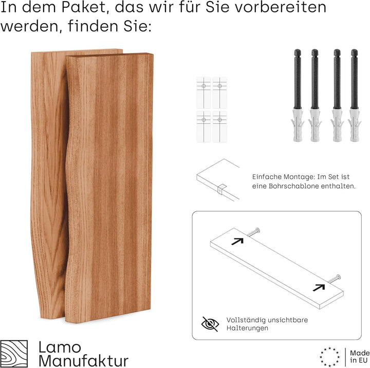 LAMO Manufaktur 2 Stück Wandregal aus Holz mit unsichtbarer Befestigung 2X 40cm | Wandregal aus 100%