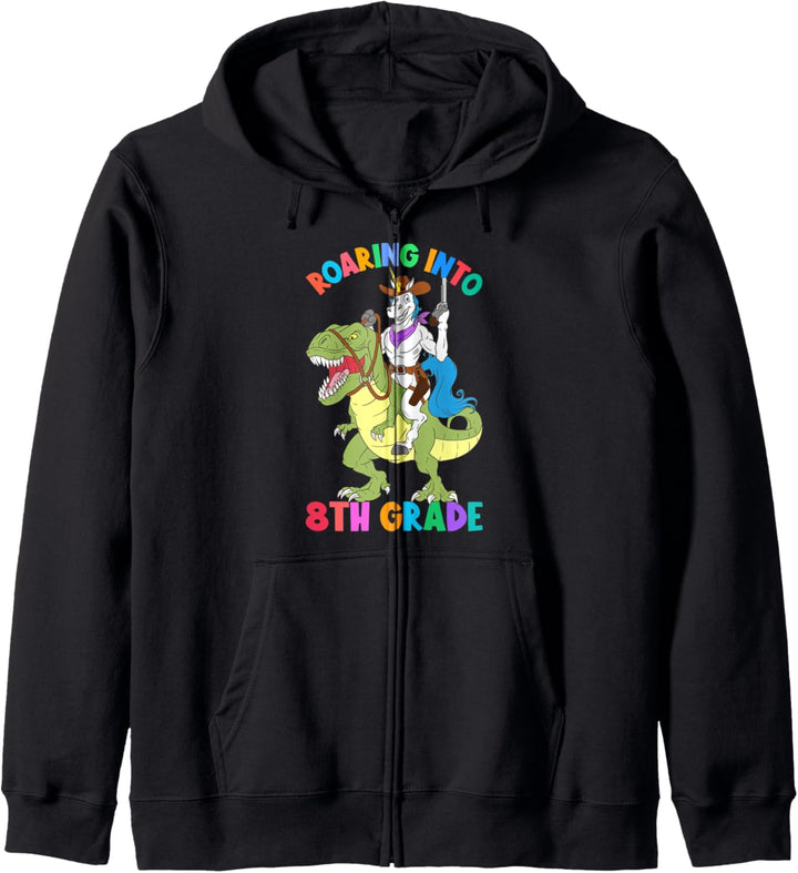 Roaring Into 8th Grade Unicorn Riding Dinosaurier Back School Kapuzenjacke