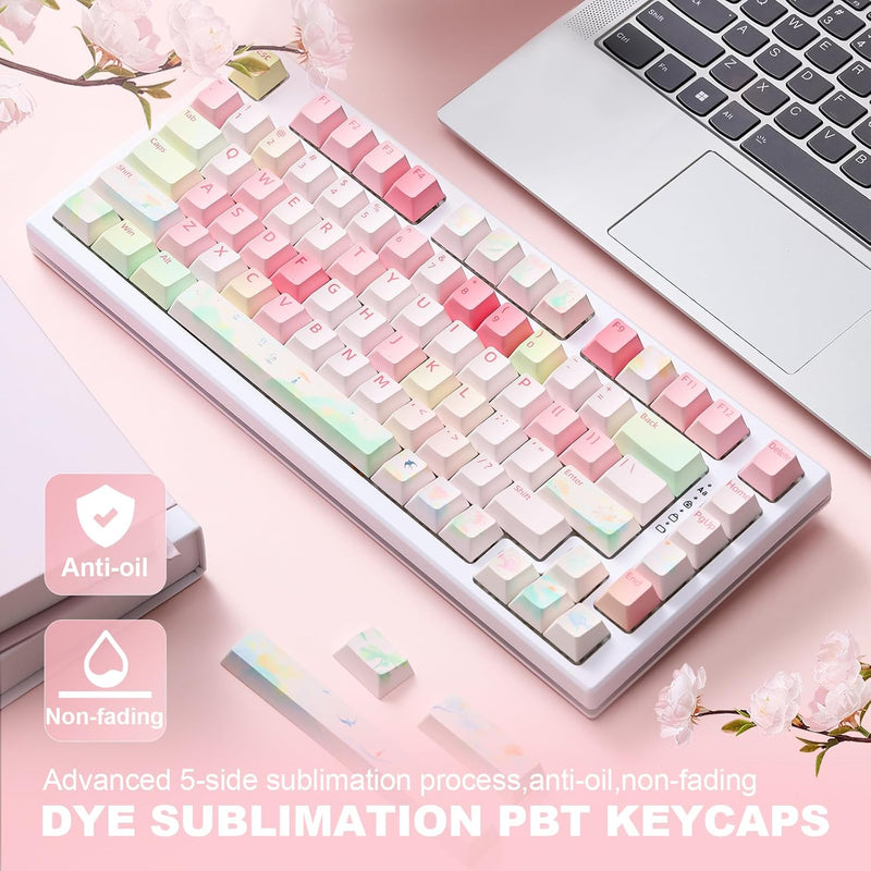 YUNZII Frühling Garten Keycaps, PBT Double Shot Custom Keycap Set, 142 Tasten Dye-Sublimation Custom