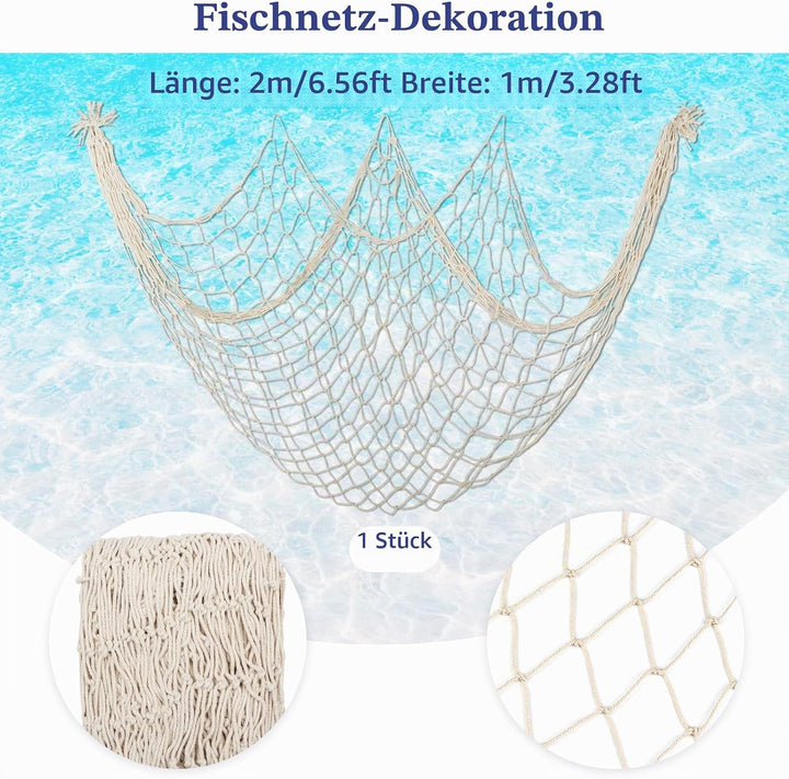 ZERODECO Natürliche Fischnetz Party Dekorationen, Fischnetz mit Fransen Vorhang und Blase Girlanden