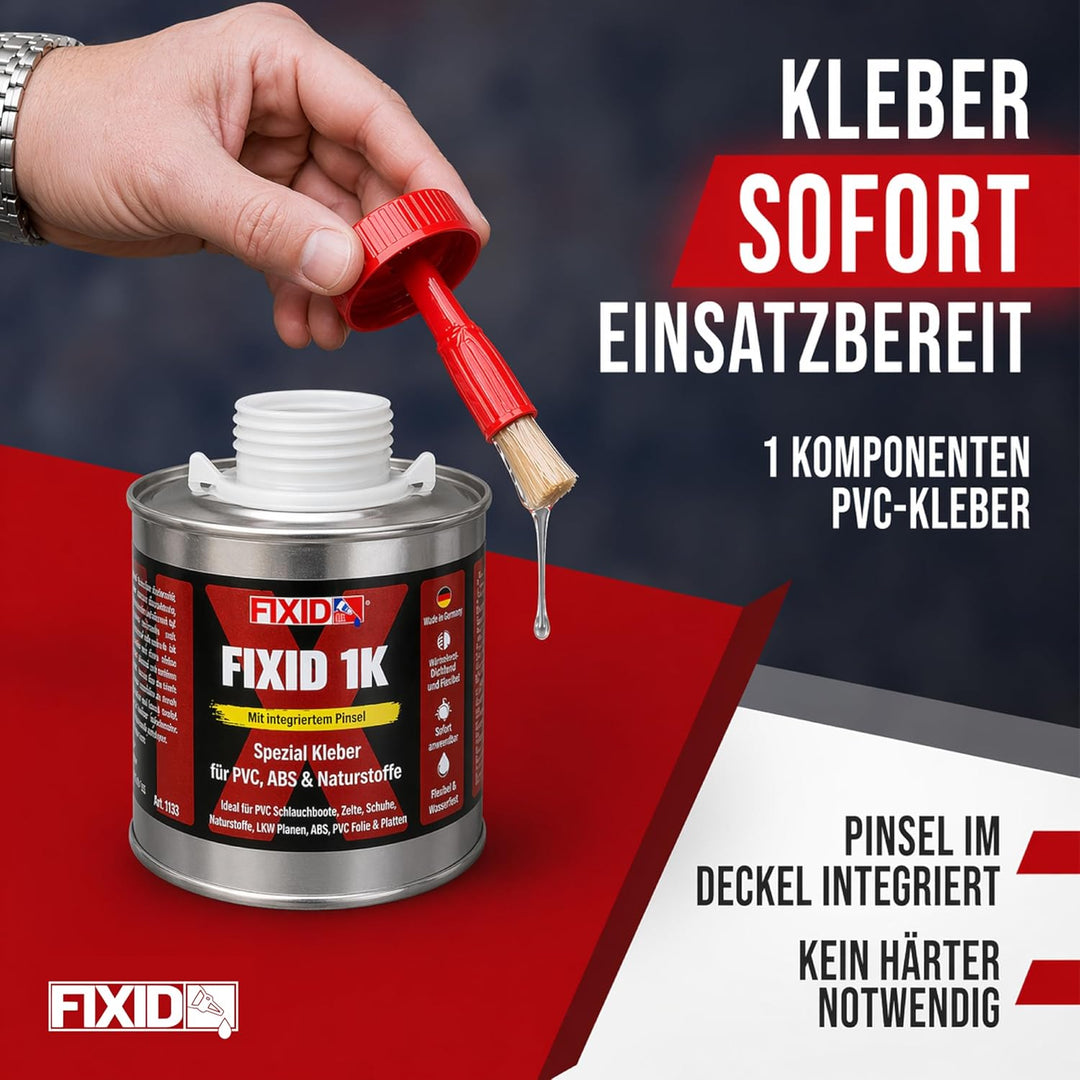 FIXID 1K Schlauchboot Reparatur Kleber extra stark 250ml mit Pinsel - Flüssiger PVC Kleber zum Flick