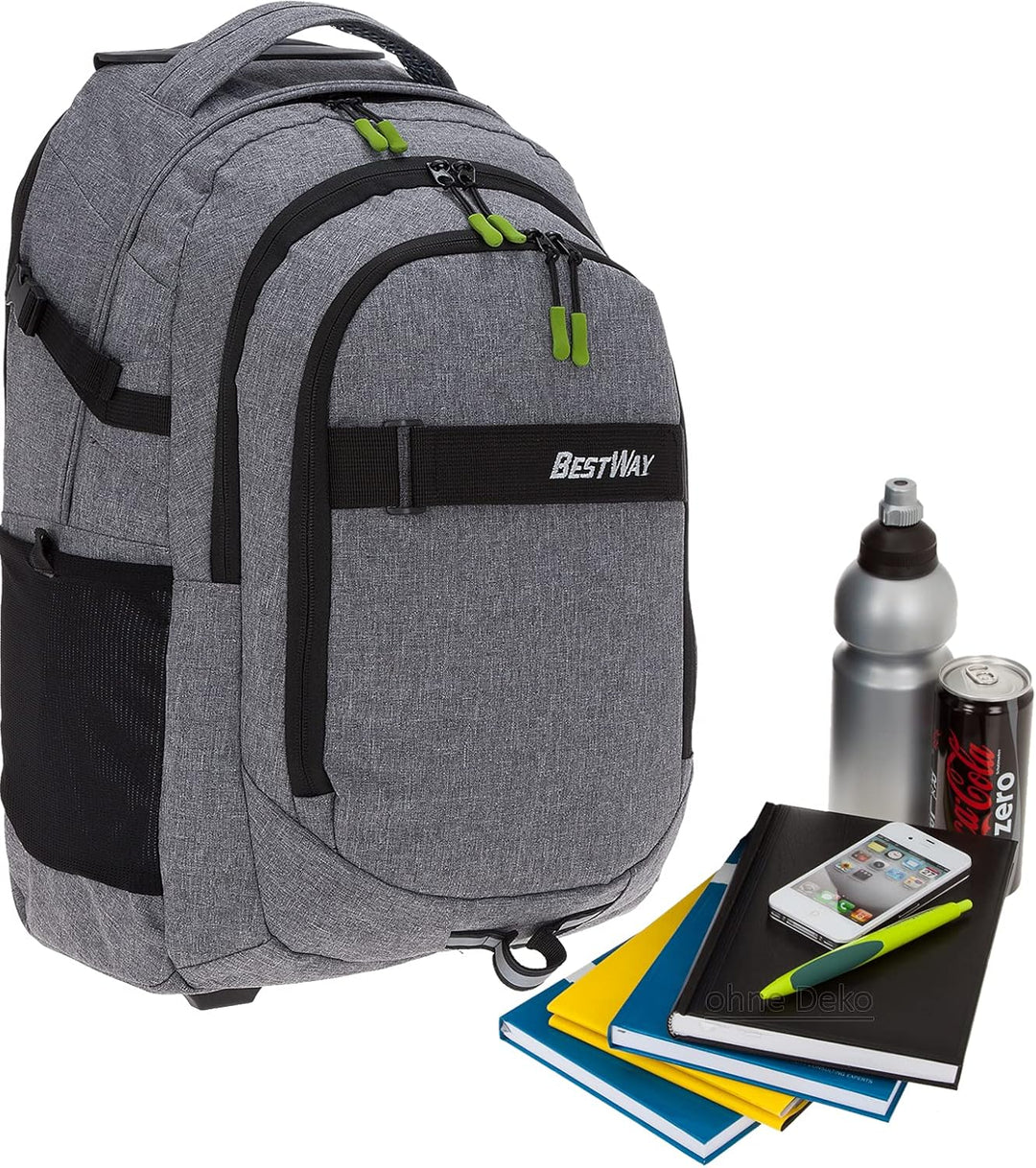 Bestway Schultrolley Mädchen Jungen Trolley Schulrucksack 2 Teile Set Packer Evo + Heftmappe A4 Dark