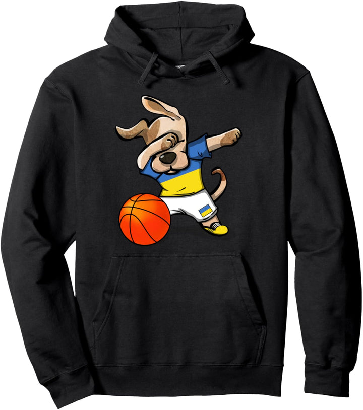 Funny Dabbing Dog Hund Ukraine Basketball Ukrainische Flagge Pullover Hoodie