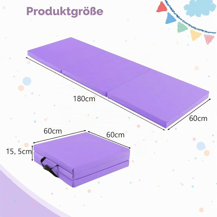 KOMFOTTEU Gymnastikmatte faltbar, Weichbodenmatte 180x60x5cm Fitnessmatte, Turnmatte dick mit Trageg