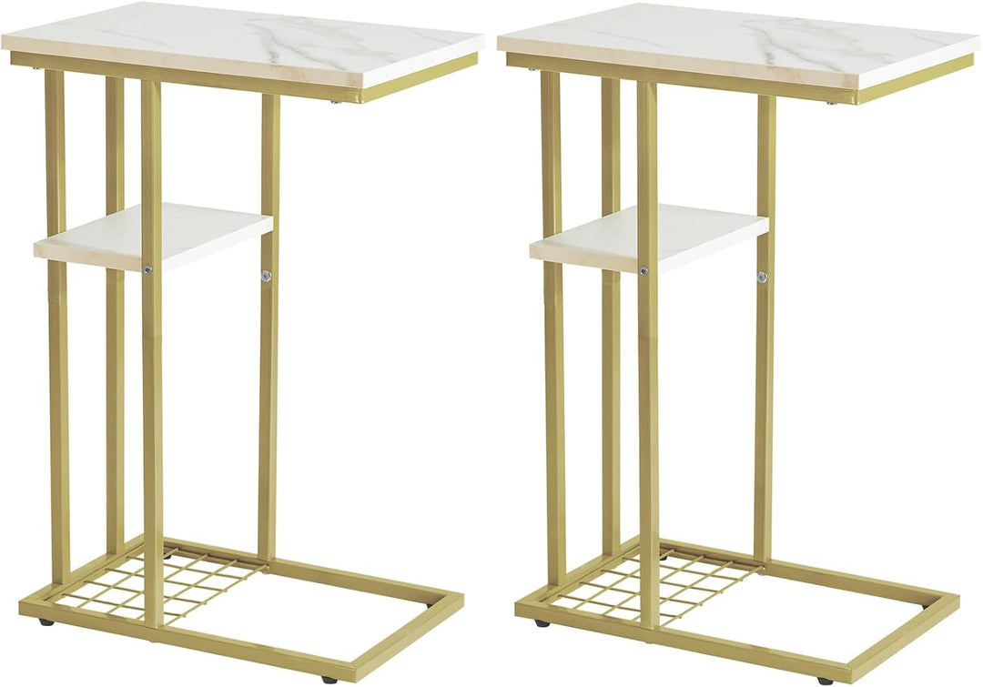 YMYNY Beistelltisch Kaffeetisch C-Form, Eleganter Kleiner Sofatisch, Industrie-Design 2er-Set,40 X 2
