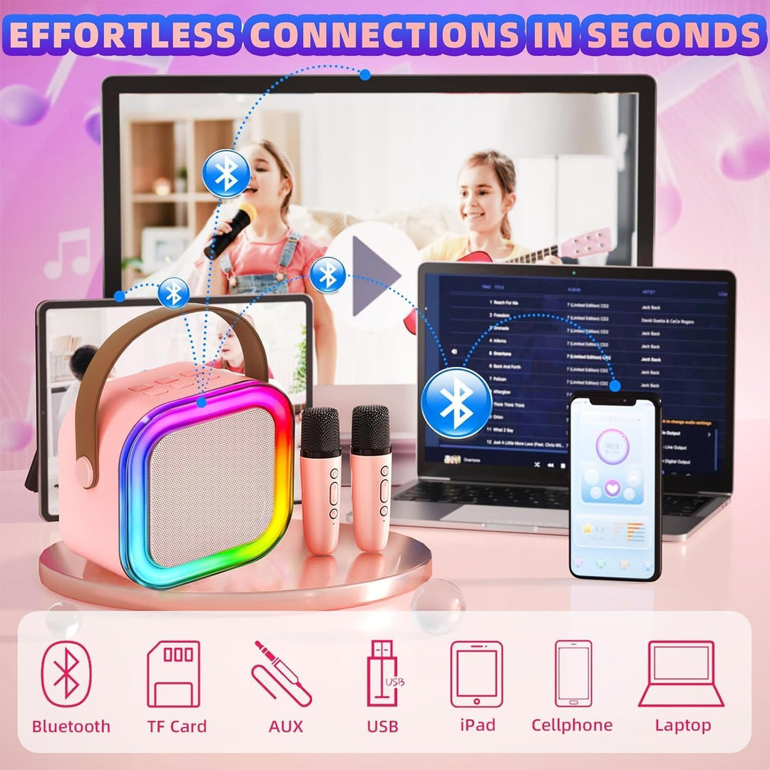 Karaoke Maschine für Kinder mit 2 Bluetooth Mikrofonen,Tragbare Kinder Karaoke-Lautsprecher,Mini Blu