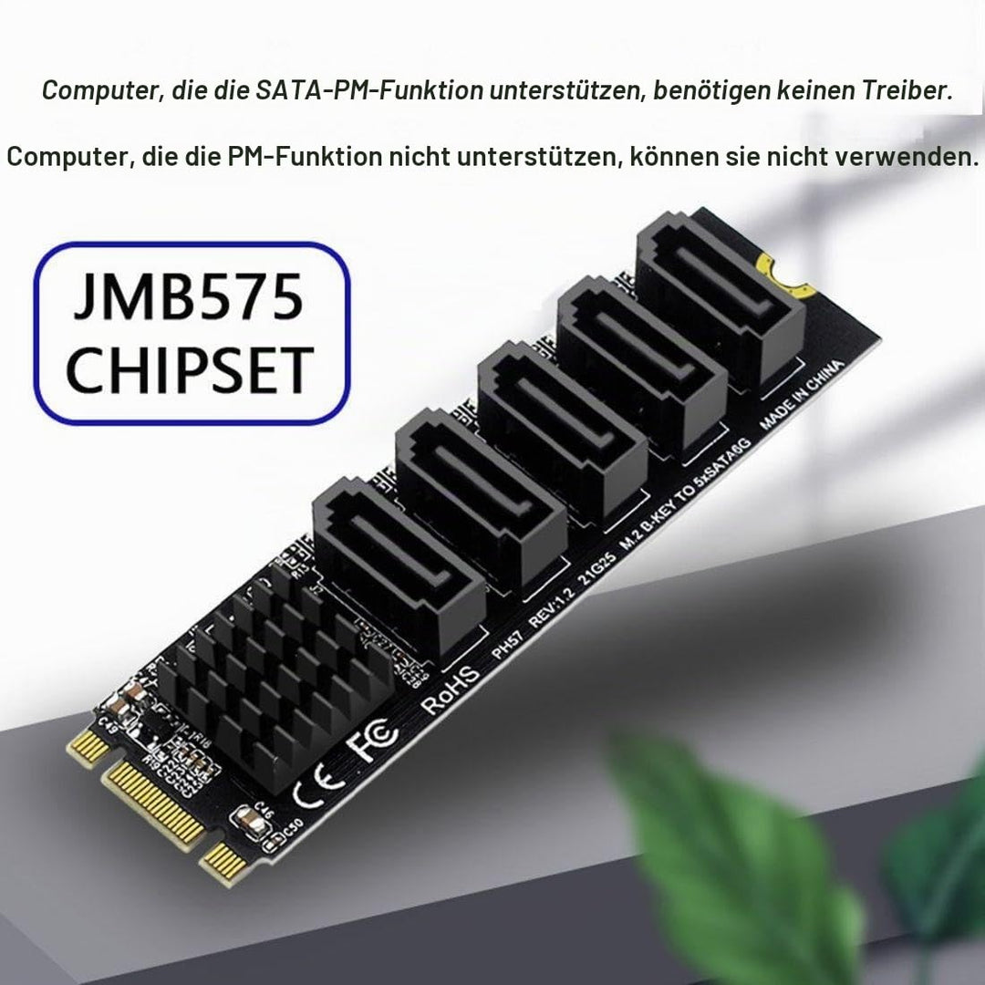 chenyang 5 Ports M.2 auf SATA Adapter, B+M Key NGFF 1 auf 5 SATA 3.0 Port Erweiterungskarte mit JMB5