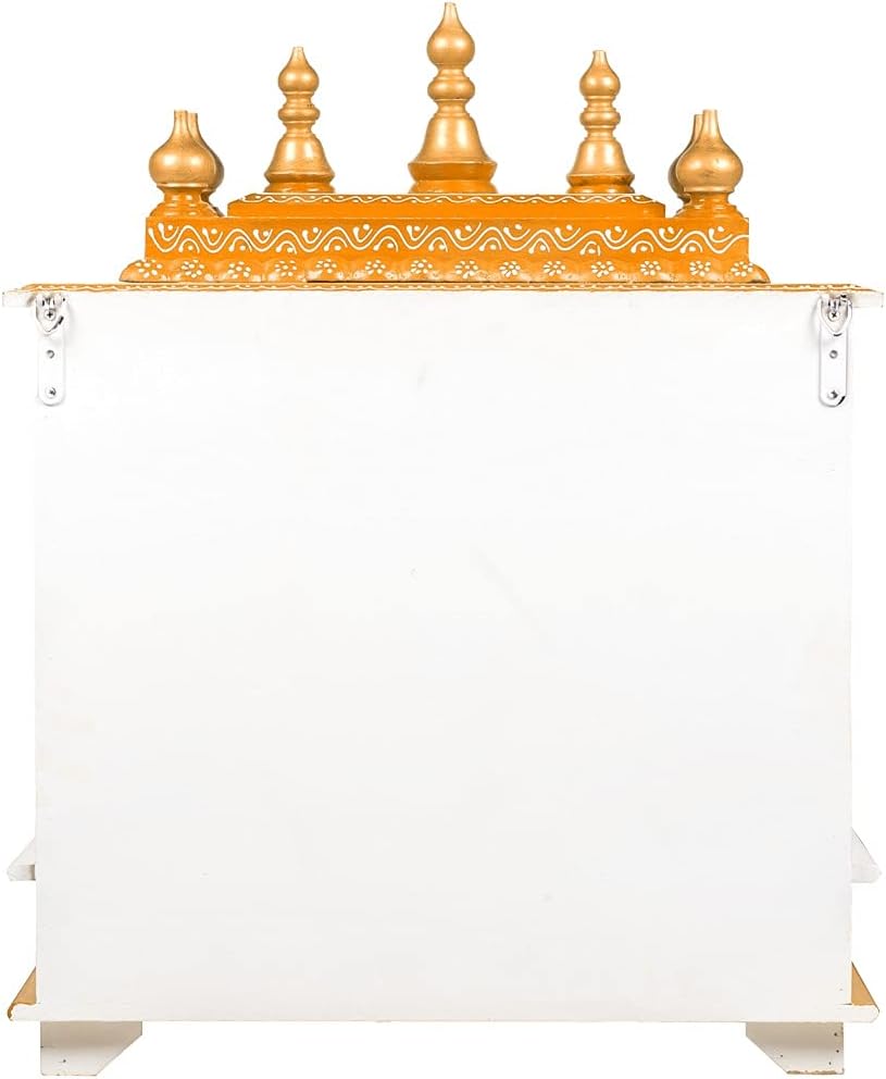 Kamdhenu art and craft Holztempel Home Temple Pooja Mandir Pooja Mandap Tempel (Weiss &amp; Orange) Orj,