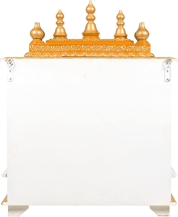 Kamdhenu art and craft Holztempel Home Temple Pooja Mandir Pooja Mandap Tempel (Weiss &amp; Orange) Orj,