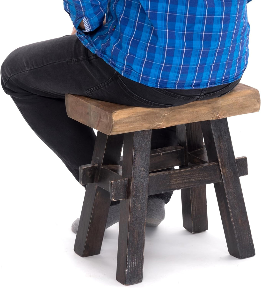 DESIGN DELIGHTS RUSTIKALER Holz HOCKER Vintage 40" | Recycling Hartholz, 43x45x27 cm (HxBxT) | Sitzh