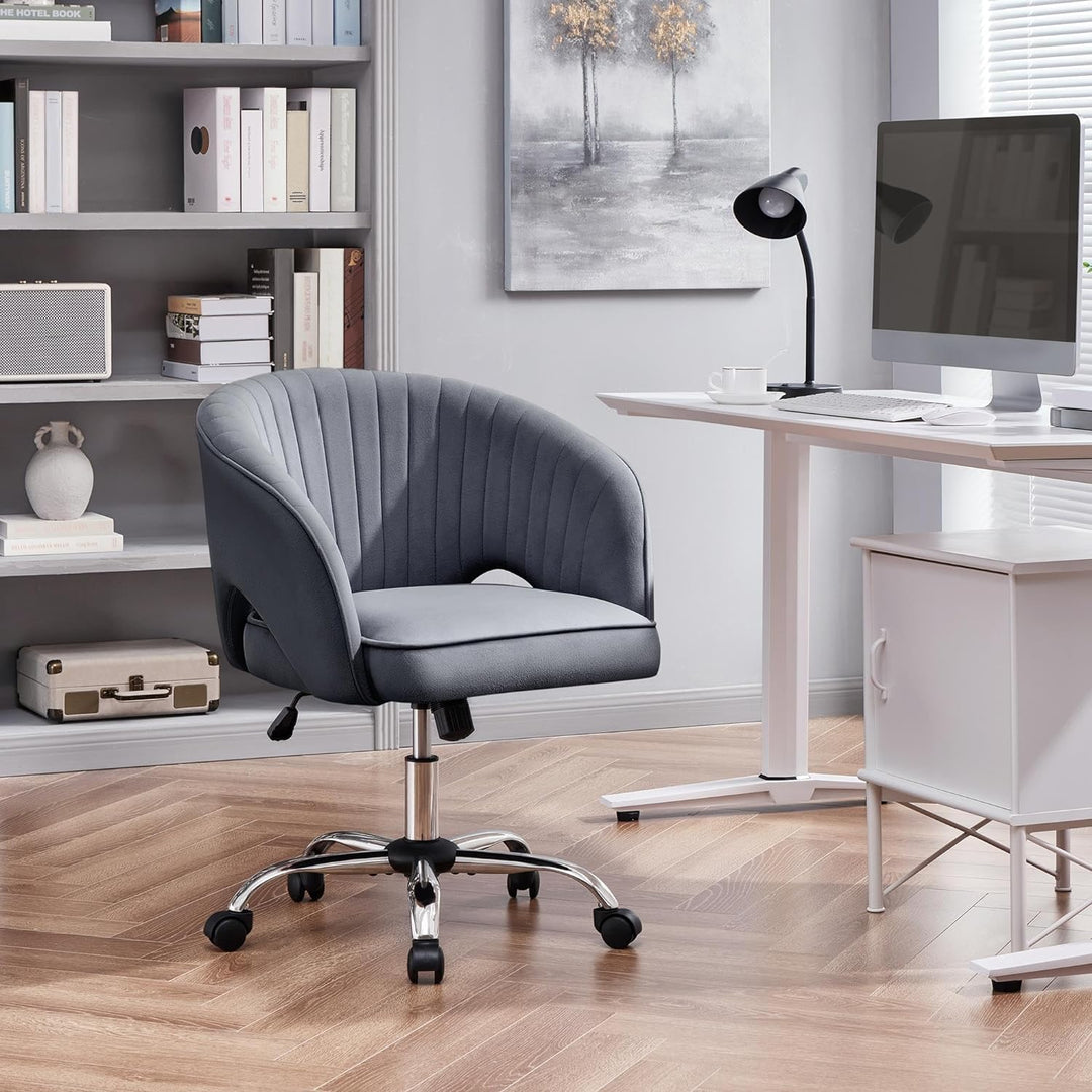 Yaheetech Bürostuhl mit Samtbezug, Ergonomischer Schreibtischstuhl mit Armlehnen, Drehstuhl mit Roll