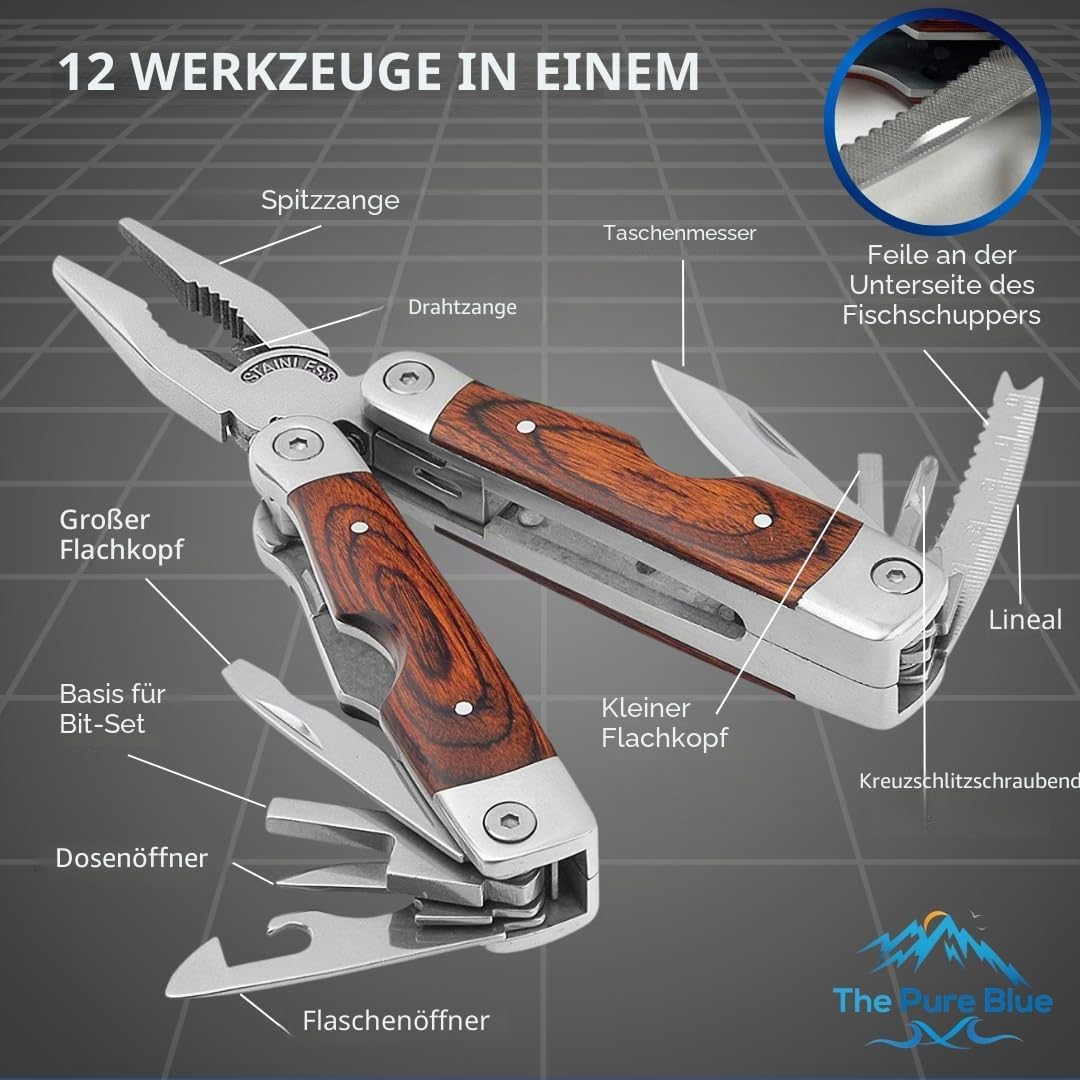 Palisanderholz Multitool Messer & Werkzeuge, Taschenmesser, Robuste Gürteltasche, Nadel- & Kombizang