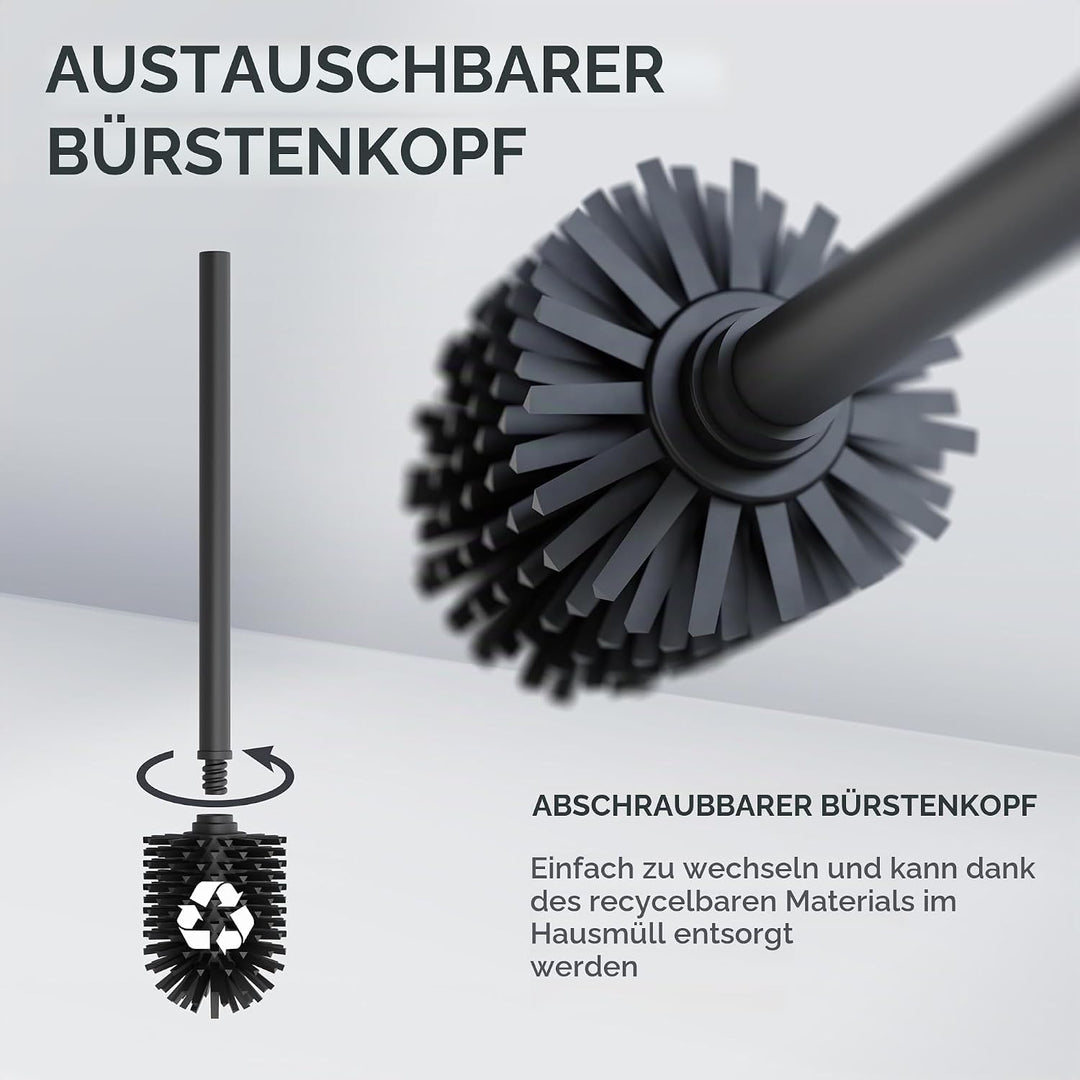 ovimar Toilettenbürste Finnkona | schwarz | Wandmontage mit Bohren | Silikon Klobürste | Belüftungsf