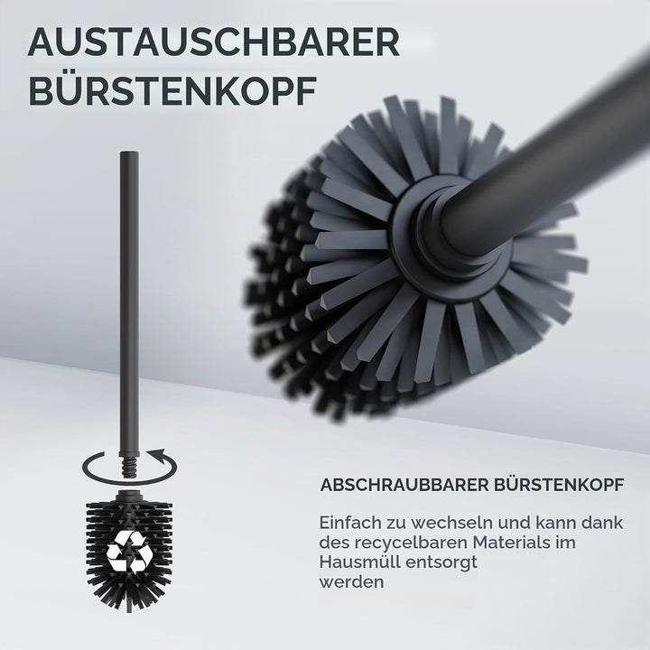 ovimar Toilettenbürste Finnkona | schwarz | Wandmontage mit Bohren | Silikon Klobürste | Belüftungsf