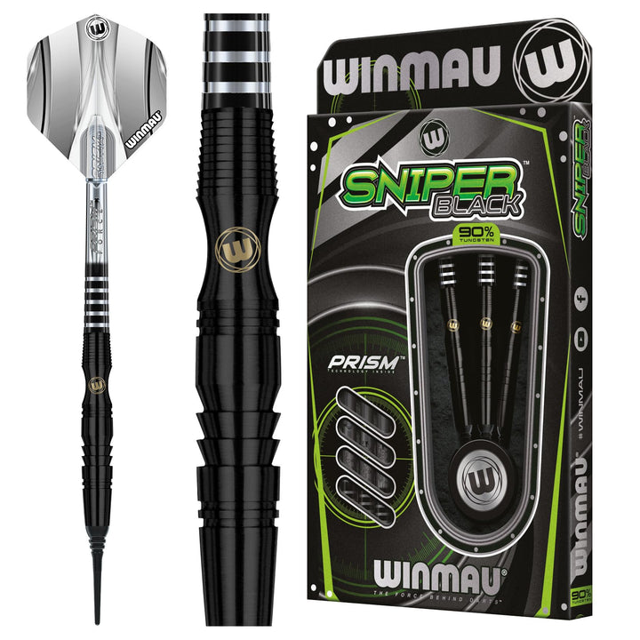 WINMAU Sniper Black Professionelles Wolfram-Dart-Set mit Flights und Schäften (Shafts) 20.0 Gramm, 2
